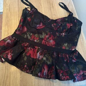 Pearl By Georgina Chapman Womens Camisole Cami Top Black Multicolor Mesh Lace 12
